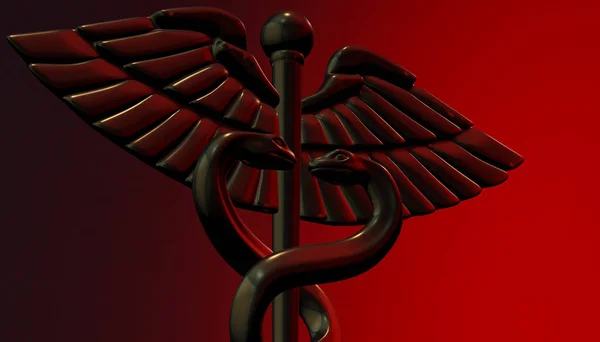 Premium Photo  Modern elegant man suit with red necktie and silver medical  caduceus symbol extreme closeup . 3d rendering