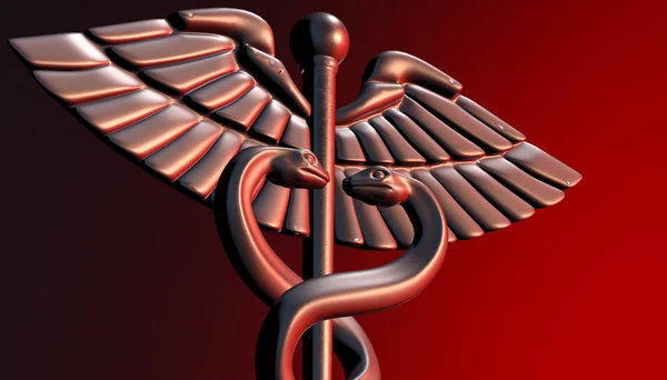 Caduceus - orvosi szimbólum, 3d render — Stock Fotó