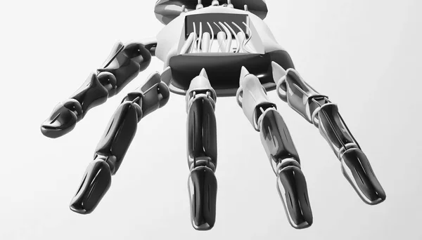 Brazo de metal cibernético mecánico robótico. renderizado 3d — Foto de Stock
