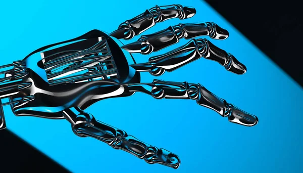 Brazo de metal cibernético mecánico robótico. renderizado 3d — Foto de Stock