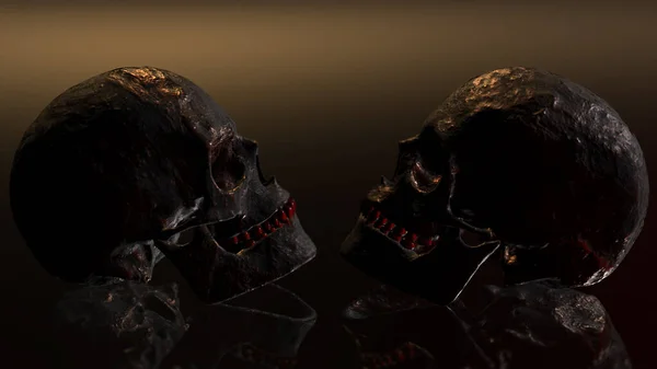 黑色背景的人类头骨 解剖和象征之间的圣餐 3D渲染 3D说明 — 图库照片