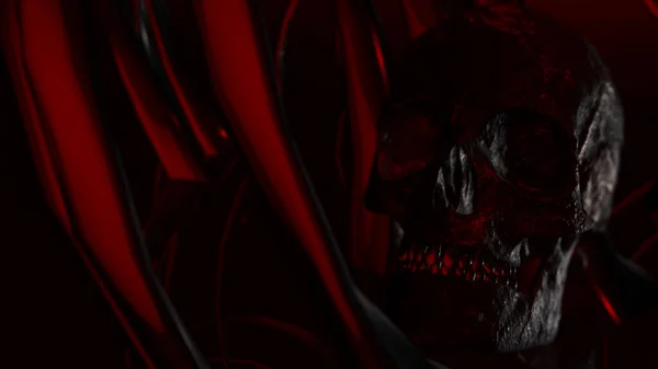 Crânio Humano Com Fundo Escuro Morte Horror Anatomia Símbolo Dia — Fotografia de Stock