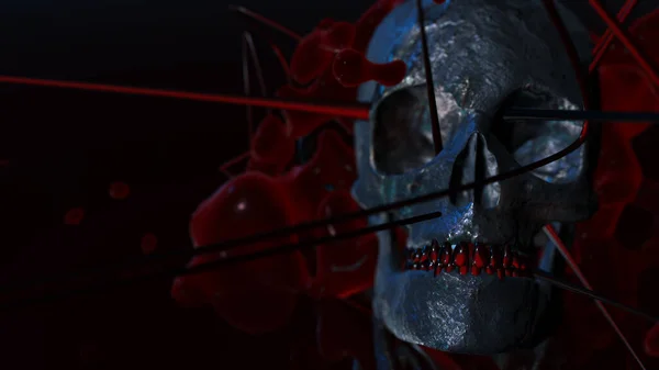 Emberi Koponya Sötét Háttérrel Halál Horror Anatómia Halloween Szimbólum Renderelés — Stock Fotó