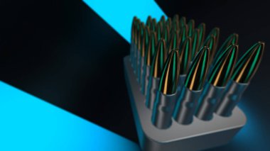 Kurşun izole edildi. Tüfek için fişekler ve siyah bir karabina. 3d hazırlayıcı