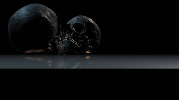 黑色背景的人类头骨 解剖和象征之间的圣餐 3D渲染 3D说明 — 图库照片