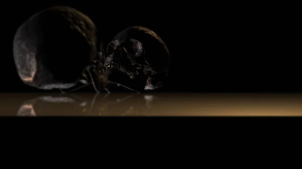어두운 인간의 두개골이요 해부학 그리고 할로윈의 렌더링 — 스톡 사진