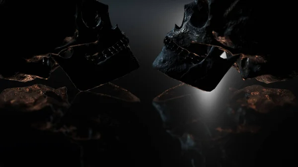 暗い背景を持つ人間の頭蓋骨 解剖学 ハロウィーンのシンボル 3Dレンダリング 3Dイラスト — ストック写真