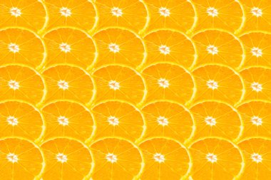 Taze portakal dilimlerinin arka planı. Tasarımınız için kusursuz desen.