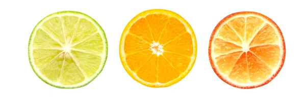 Orange Und Zitrone Limette Scheiben Isoliert Auf Weißem Hintergrund Zitrusfrüchte — Stockfoto