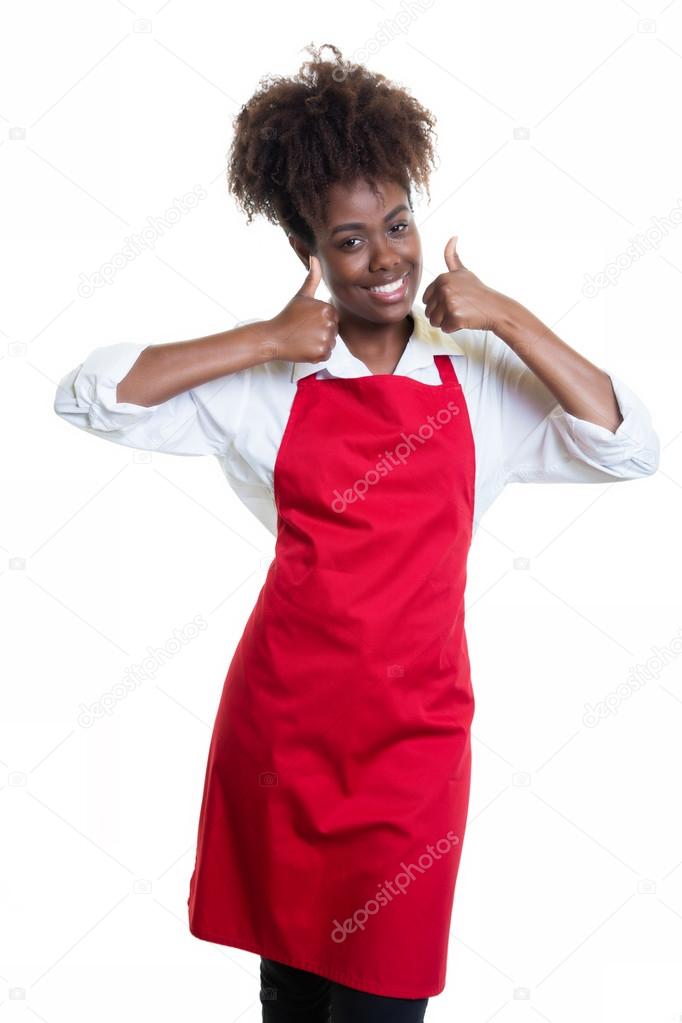 African american waitress with curly hair