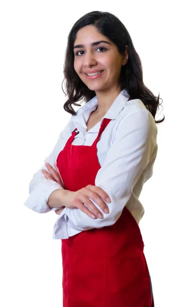 Piękny arabski kelnerka z czerwony fartuch — Zdjęcie stockowe