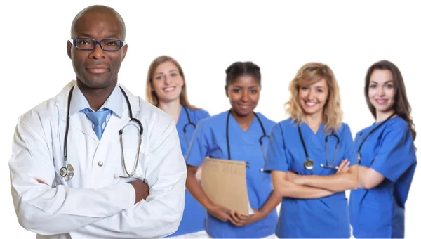 African american doctor with crossed arms and group of internati — Stock Photo, Image