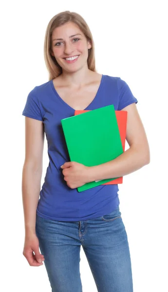 Attraktive deutsche Studentin im blauen Hemd — Stockfoto
