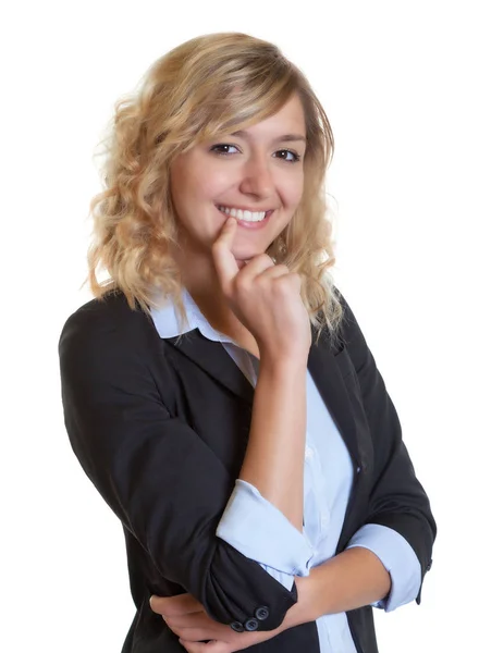 Atractiva secretaria con chaqueta azul — Foto de Stock