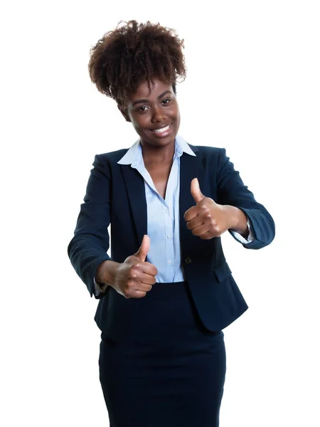 Επιτυχημένη επιχείρηση αφρικανική αμερικανική γυναίκα δείχνει δύο αντίχειρες u — Φωτογραφία Αρχείου