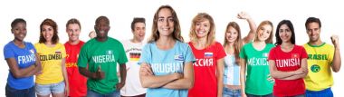 Diğer ülkelerden gelen hayranları ile Uruguay futbol fan