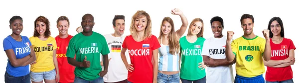 Fan piłki nożnej rosyjski z kibiców z innych krajów — Zdjęcie stockowe