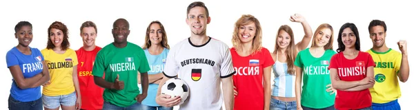 Fan piłki nożnej z Niemiec z kibiców z innych krajów — Zdjęcie stockowe