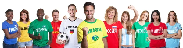 Aficionado al fútbol de Brasil con aficionados de otros países — Foto de Stock