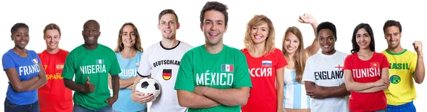 Aficionado al fútbol de México con aficionados de otros países — Foto de Stock