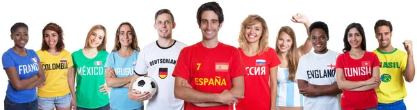 Fã de futebol da Espanha com fãs de outros países — Fotografia de Stock