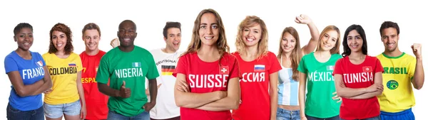 Fan de football de Suisse avec des fans d'autres pays — Photo