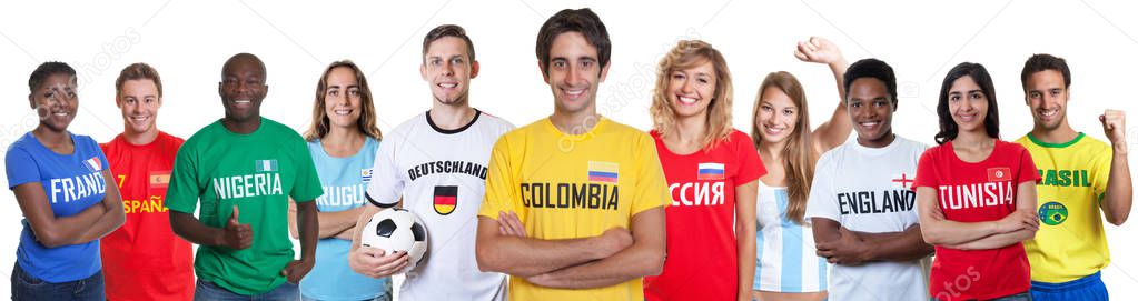 Soccer fan from Colombia with fans from other countries