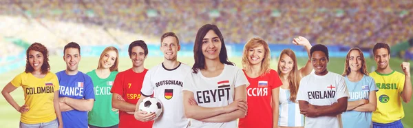 Soccer fan from Egypt with supporters from other countries — Stock Photo, Image