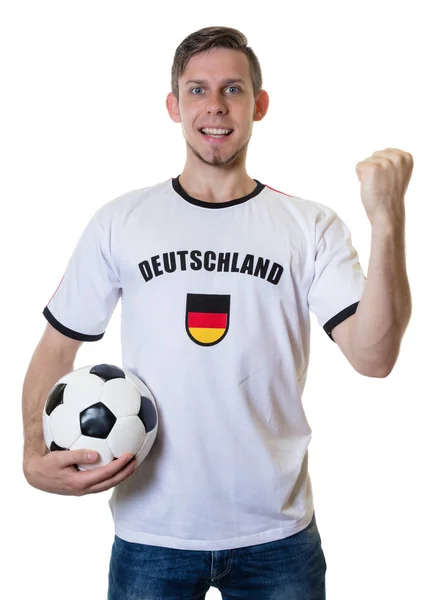 Cheering німецький футбол вентилятор з м'ячем — стокове фото
