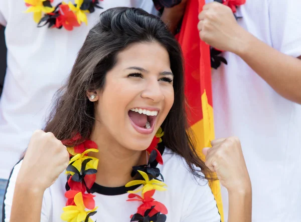 Fan szczęśliwy niemieckiej piłki nożnej na stadionie — Zdjęcie stockowe