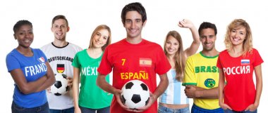 İspanyol futbol meraklısı top ve diğer taraftarların tezahürat grup