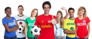 Grup diğer taraftarların tezahürat ile neşeli İspanyol futbol fan