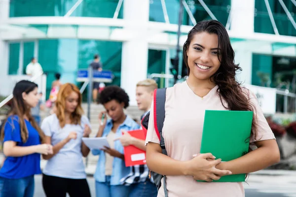 Pretty Latin American Female Student Group Other International Students Outdoor — Stock Photo, Image