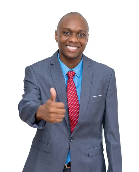 Laughing african american businessman showing thumb up — Stock Photo, Image