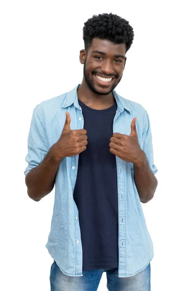 Afro-Amerikaanse man met baard en casual kleding tonen duim — Stockfoto