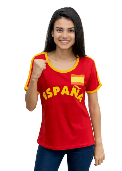 Happy female soccer fan from Spain — 스톡 사진