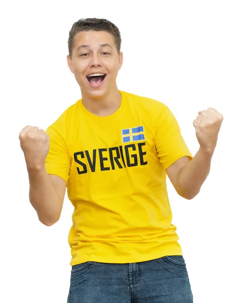 Cheerful soccer fan from Sweden — Stock Photo, Image