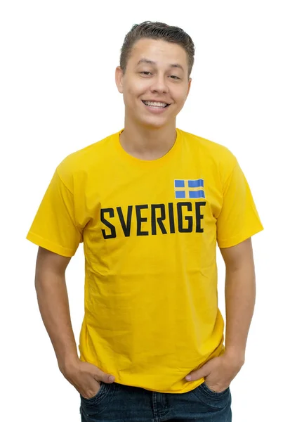 Handsome soccer fan from Sweden — Stock Photo, Image