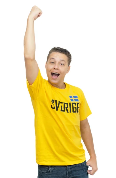 Счастливый футбольный болельщик из Швеции — стоковое фото