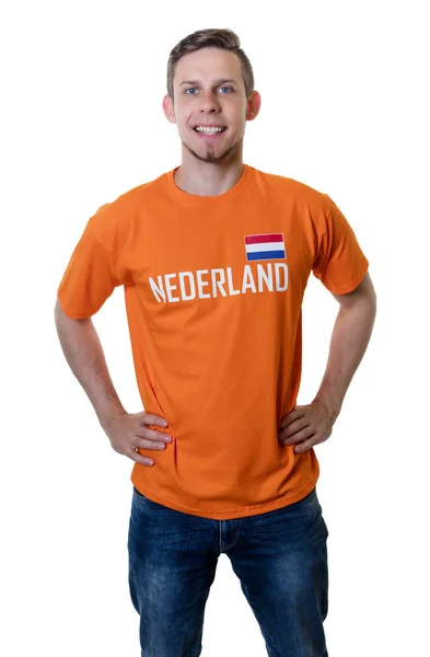 Смеющийся футбольный фанат из Нидерландов — стоковое фото