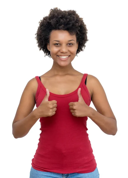 Afrikansk amerikansk ung vuxen kvinna visar tummen upp — Stockfoto