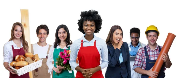 Garçonete afro-americana com grupo de aprendiz internacional — Fotografia de Stock