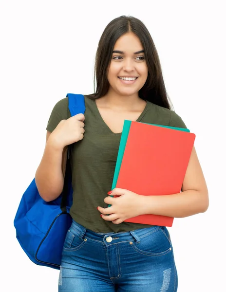 Glückliche spanische Studentin mit Rucksack — Stockfoto