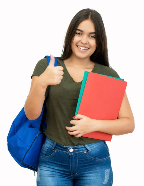 Erfolgreiche spanische Studentin mit Rucksack — Stockfoto