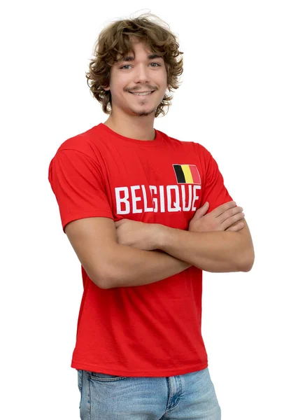 Schöner Fußballfan Mit Trikot Aus Belgien Isoliert Auf Weißem Hintergrund — Stockfoto