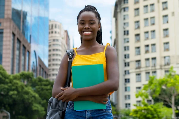 African American Young Adult Female Student Dreadlocks Outdoor Summer City — Stock Photo, Image