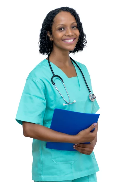 Infirmière Adulte Mature Afro Américaine Avec Dossier Patient Isolé Sur — Photo
