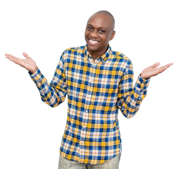 Šťastný Africký Americký Plešatý Muž Izolované Bílém Pozadí Pro Střih — Stock fotografie