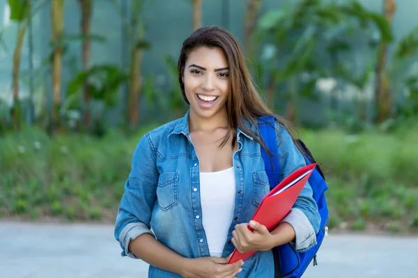 Beautiful Latin American Female Student City Summer — Stock Photo, Image