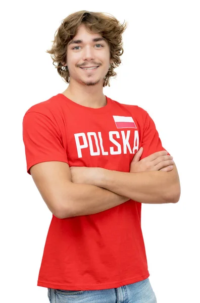 Handsome Football Supporter Jersey Poland Isolated White Background Cut Out — Φωτογραφία Αρχείου